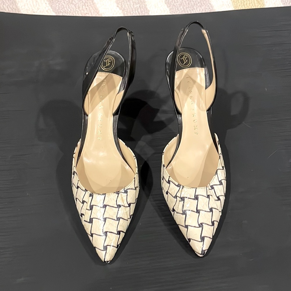 Ivanka Trump Black White Pointed Toe Slingback Pumps Size 6 3.5” Heel